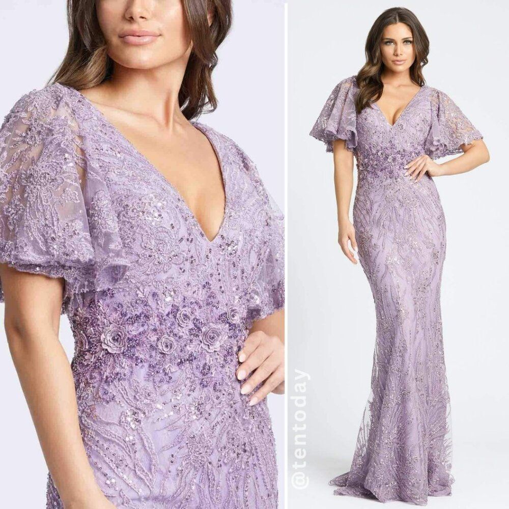 Mac Duggal Size 14 Lilac Purple Floral Flutter Long Maxi Gown Evening Dress
